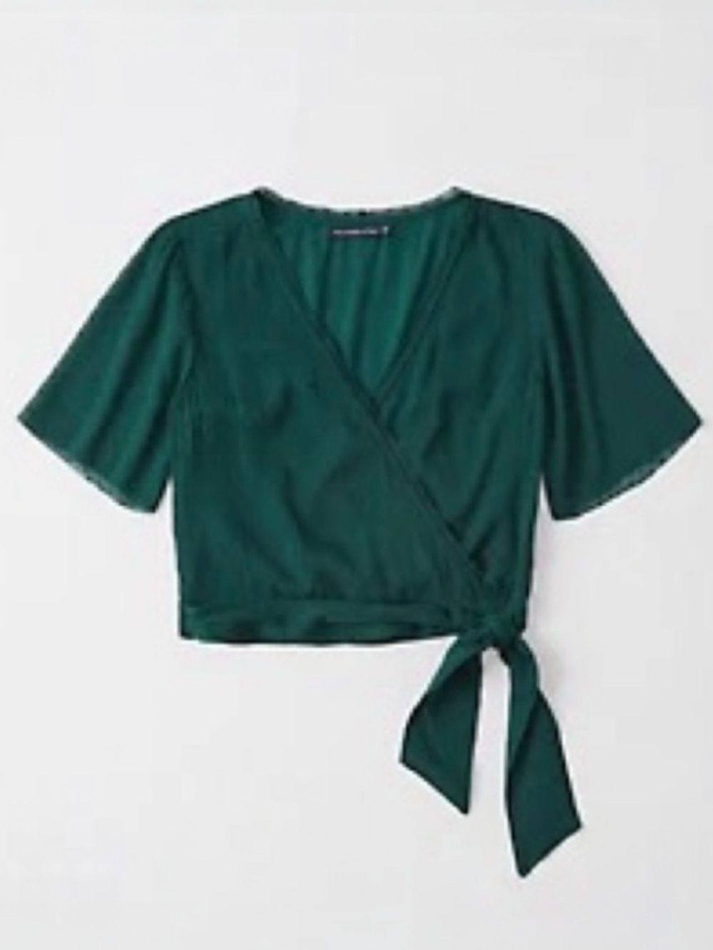 Abercrombie & Fitch Green Swiss Dot Chiffon Cropped Surplice Wrap Top Blouse